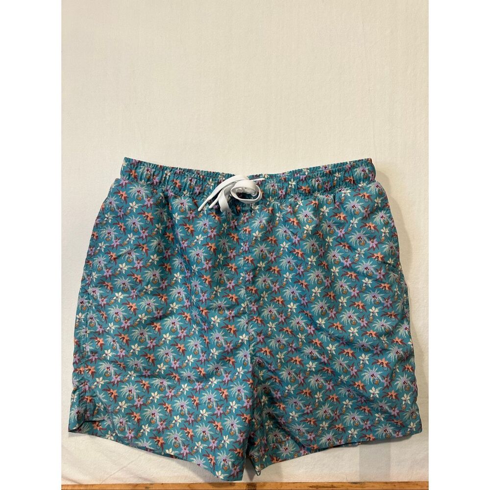 Mott50 Men’s Medium Floral Swim Trunks Blue Tropical Print 5.5” Inseam Lined